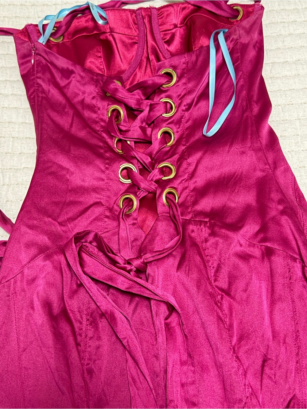 Marciano Satin Bustier Halter Midi Dress in Fuchsia - Picture 4 of 4